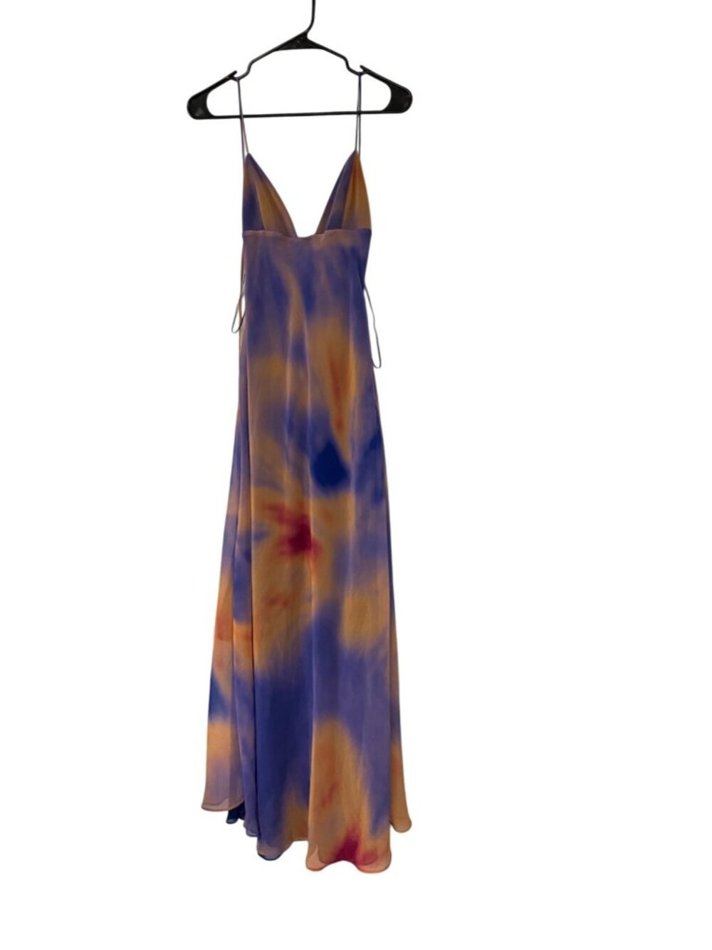 Zara Women Printed Long Dress Size XS Orange Blue Tie-Dye Open Back 8221/119 NWT - Picture 2 of 14